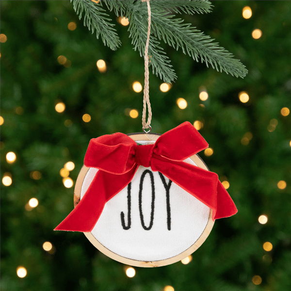 Northlight Embroidered Joy w/ Bow Wooden Disc Christmas Ornament - image 