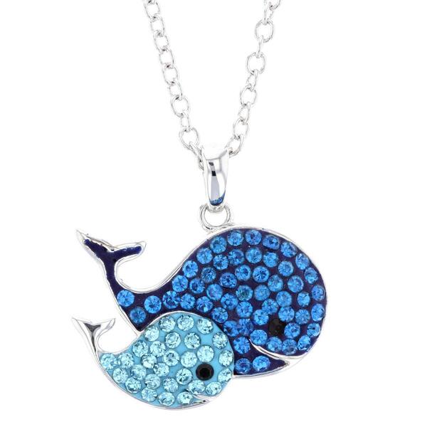 Crystal Critter Silver-Tone Mom & Baby Whale CZ Pendant - image 