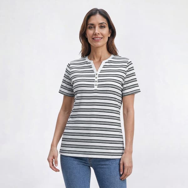 Womens Hasting & Smith Short Sleeve Stripe Henley Tee
