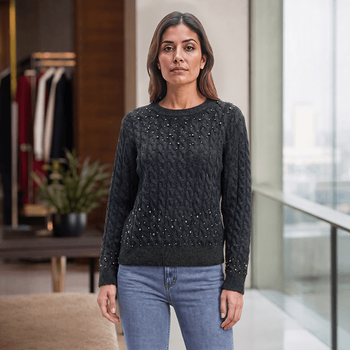 Womens Nanette Lepore Long Sleeve Solid Cable Knit Sweater - image 