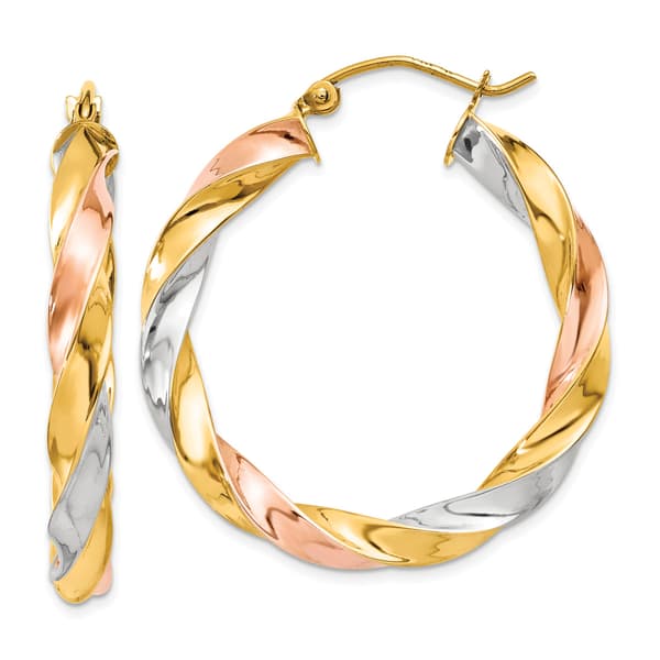 Gold Classics(tm) 33mm Tri-Color Twist Hoop Earrings - image 