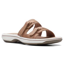Womens Clarks&#40;R&#41; Breeze Piper Warm Beige Slide Sandals