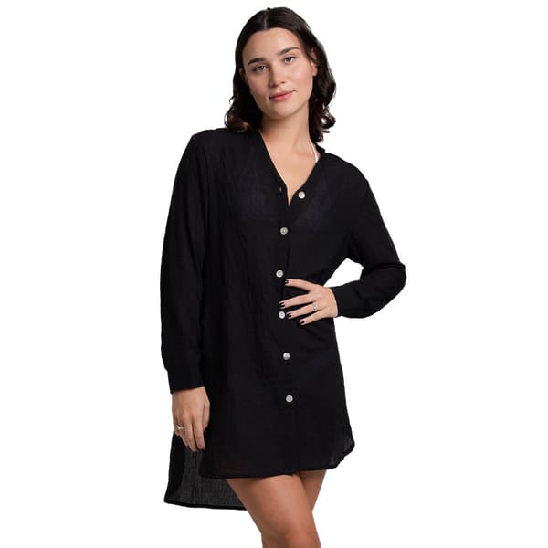 Plus Size J Valdi Breeze Solid Big Button Front Cover-Up - image 