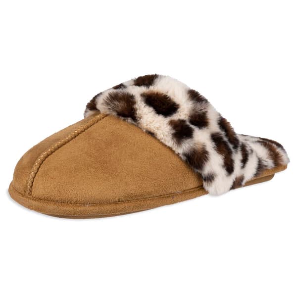 Womens Jessica Simpson Mircosuede Scuff Leopard Collar Slippers