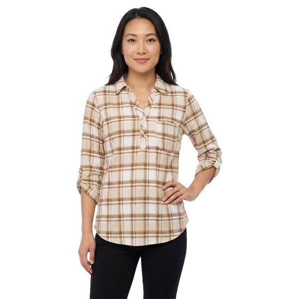 Womens Emily Daniels 3/4 Roll Tab Sleeve Plaid Blouse - image 
