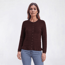 Womens Adrianna Papell Long Sleeve Solid Ruffle Hem Cardigan