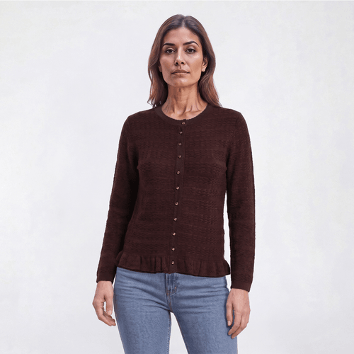 Womens Adrianna Papell Long Sleeve Solid Ruffle Hem Cardigan