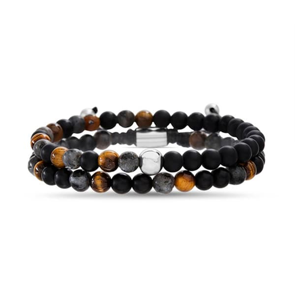 Mens Creed Stainless Steel Multi Gem & Beaded Duo Bracelet Set - image 
