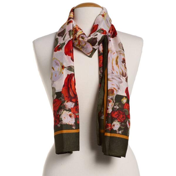 Womens Renshun Large Roses with Border Oblong Silk Scarf - image 