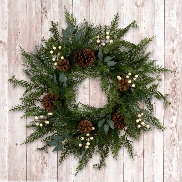 National Tree 24in. Artificial Christmas Wreath w/ Pinecones