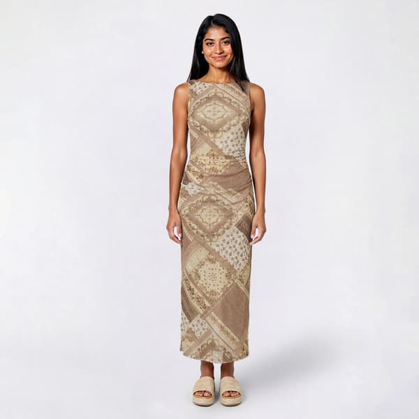 Juniors Madden Girl Mesh Diamond Print Boatneck Maxi Dress - image 