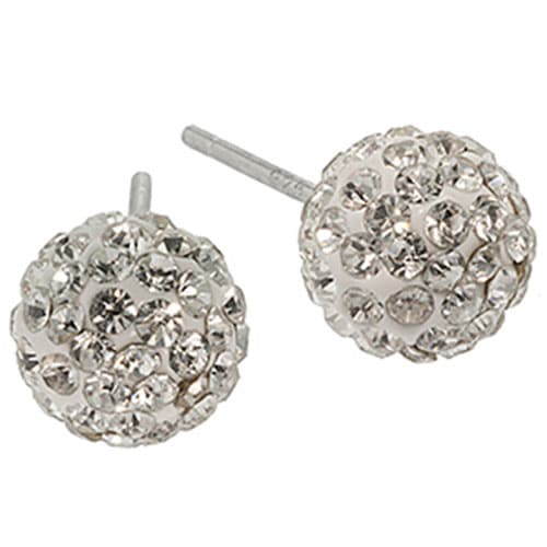 Sterling Silver 8MM Crystal Ball Stud Earrings - image 