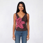 Juniors Pink Rose Mesh Floral Placement Drape Neck Tank Top - image 1
