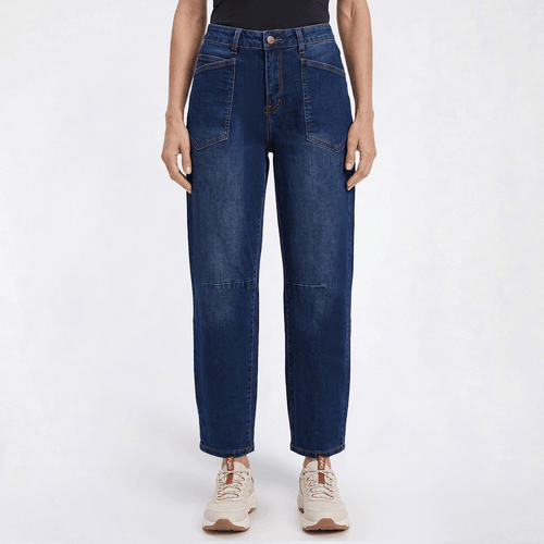 Petite Bleu Barrel Leg Rectangle Pocket Barrel Jeans