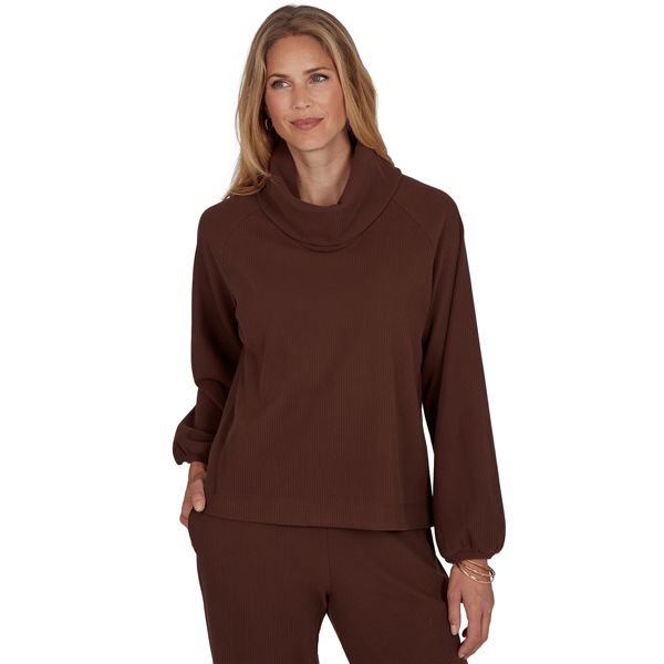 Petite Ruby Rd. Premium Rib Knit Bubble Sleeve Cowl Neck Rib Kni - image 
