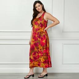 Plus Size Sara Michelle S/L Print Satin Midi Dress