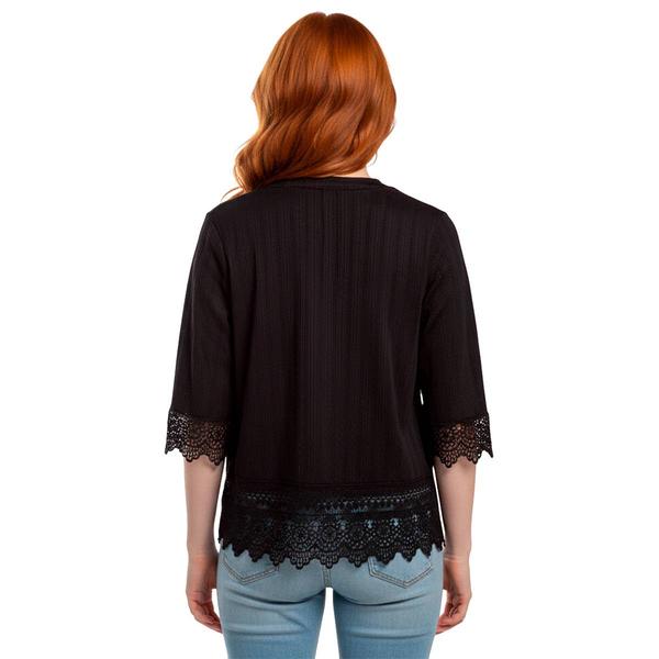 Petite Notations 3/4 Sleeve Scallop Hem Crochet Cardigan