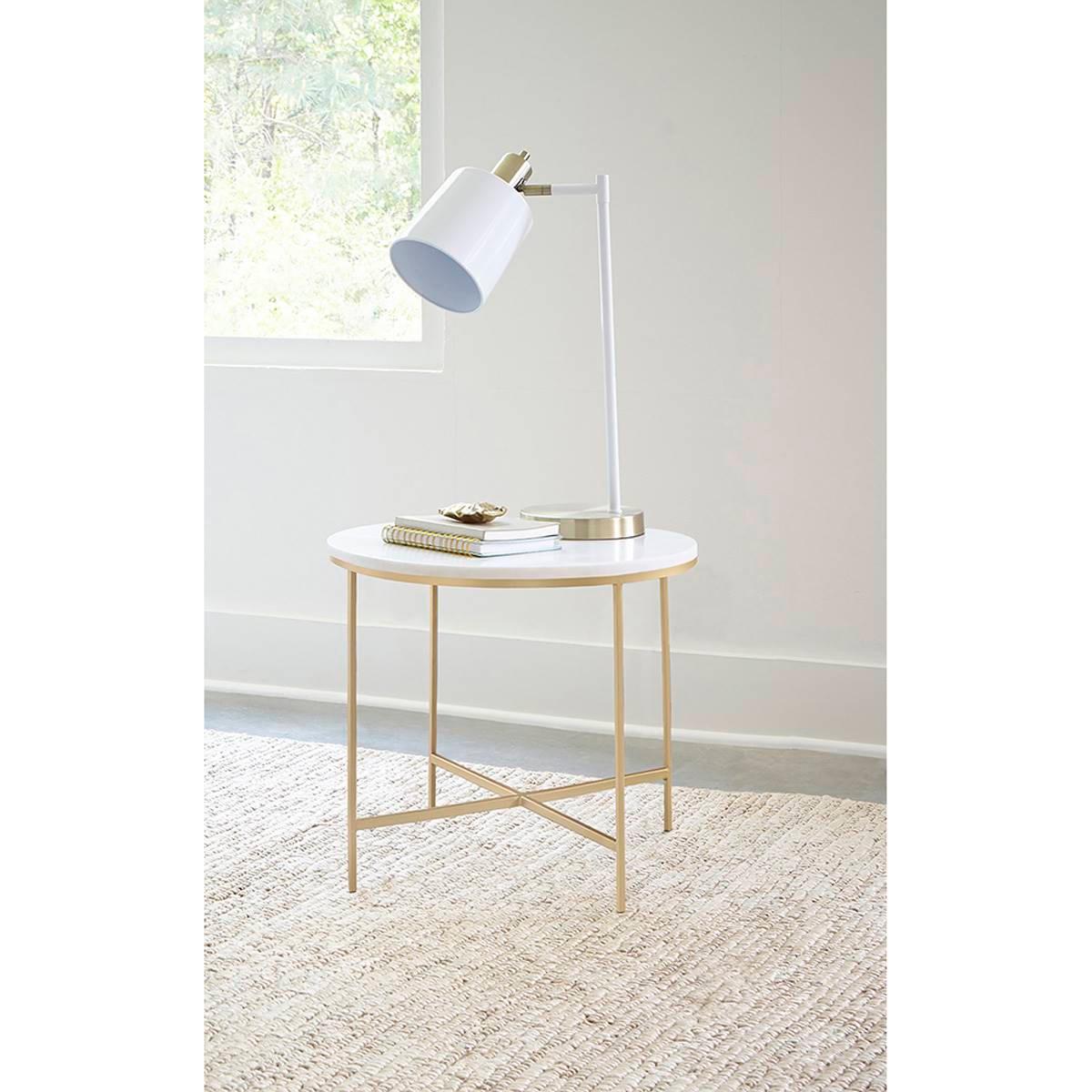 Coaster Ellison White and Gold Round X-cross End Table