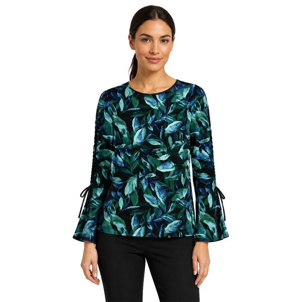 Womens Zac & Rachel Ruched Tie Sleeve Leaf Blouse - image 
