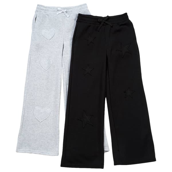 Girls (7-14) 1st Kiss® 2pk. Star/Heart Patch Wide Leg Sweatpants