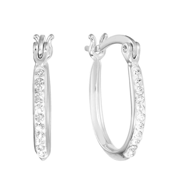 Athra 18mm Fine Silver Plated Crystal Pave U Hoop Earrings