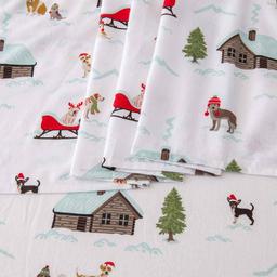 Freshfolds Cotton Pups With Hats Holiday 4pc. Flannel Sheet Set