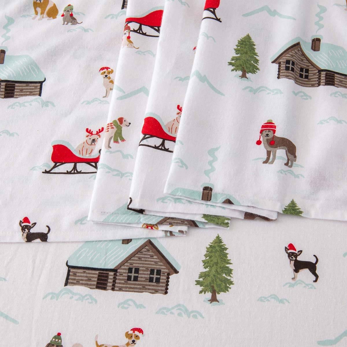Freshfolds Cotton Pups With Hats Holiday 4pc. Flannel Sheet Set