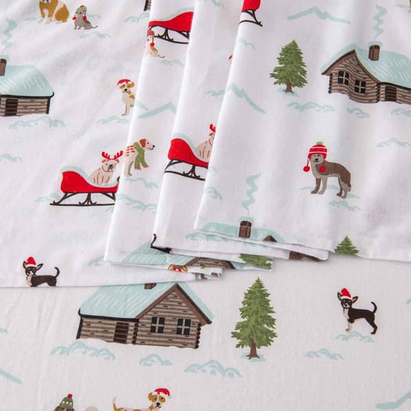 Freshfolds Cotton Pups With Hats Holiday 4pc. Flannel Sheet Set