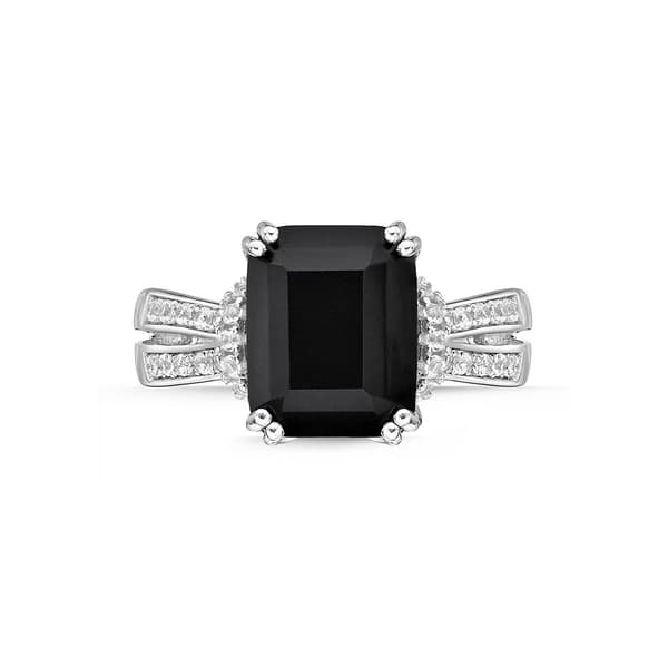 Gemminded Sterling 8mm Cushion Onyx & White Topaz Statement Ring