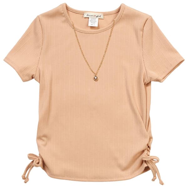 Girls (7-12) Dream Girl Side Cinch Tee w/ Shell Necklace - image 