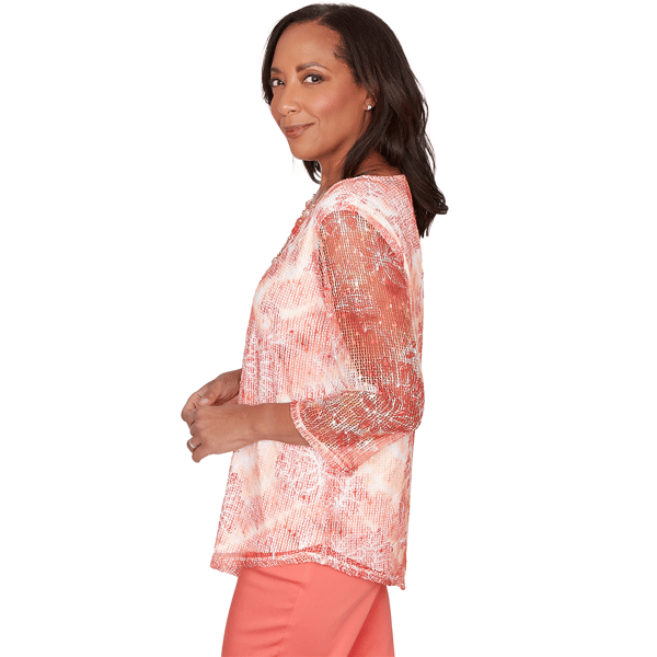 Womens Alfred Dunner Resort Living Tie Dye Floral Blouse