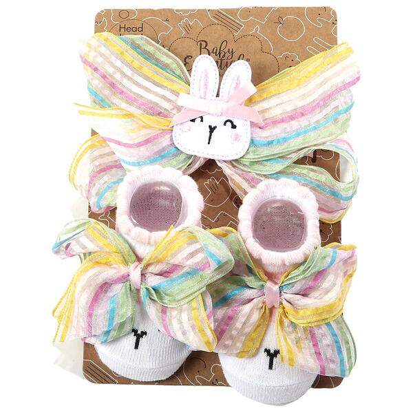 Baby Girl Baby Essentials Easter Bunny Headband & Booties - image 