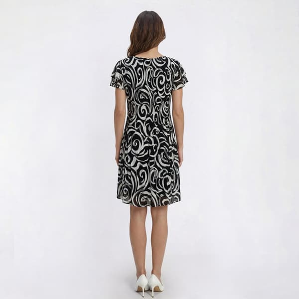 Womens Ninety Clothing Flutter Sleeve Scroll Pleated Shift Dress