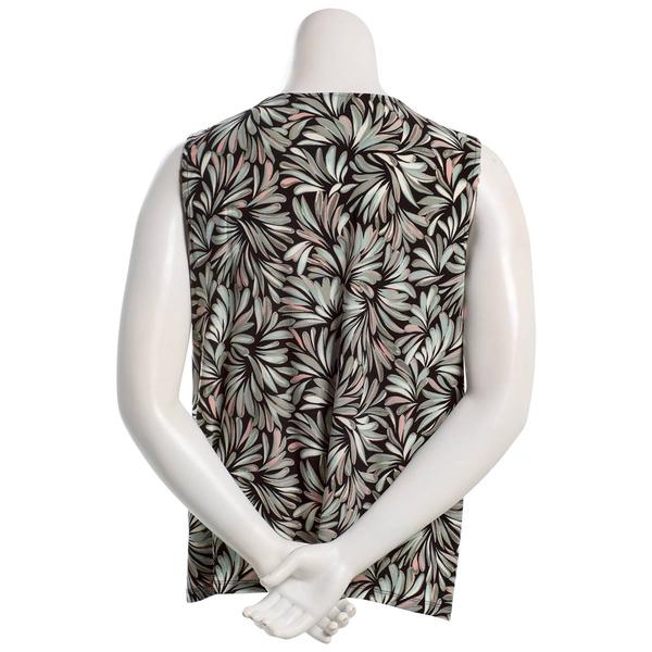 Plus Size Kasper Sleeveless Hardware Keyhole Neck Leaf Blouse