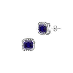 Gemstone Classics(tm) Silver Created Blue Sapphire Stud Earrings