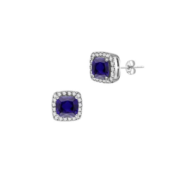 Gemstone Classics&#40;tm&#41; Silver Created Blue Sapphire Stud Earrings - image 
