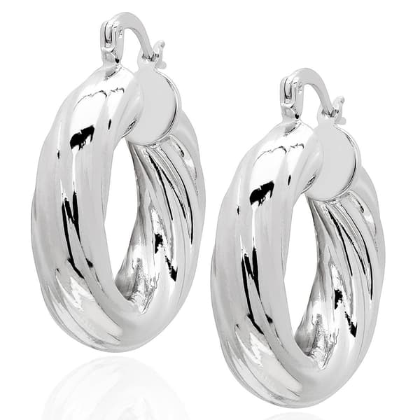 Gianni Argento 7x28mm Silver Plated Chunky Twist Hoop Earrings - image 
