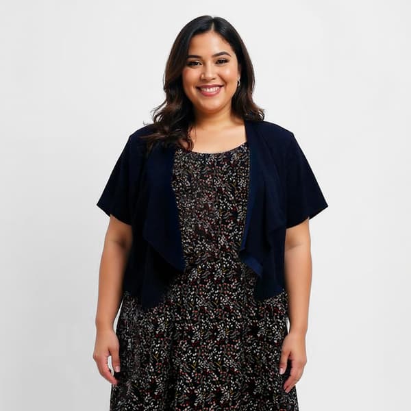 Plus Size Perceptions Short Sleeve Floral Drape Jacket Dress