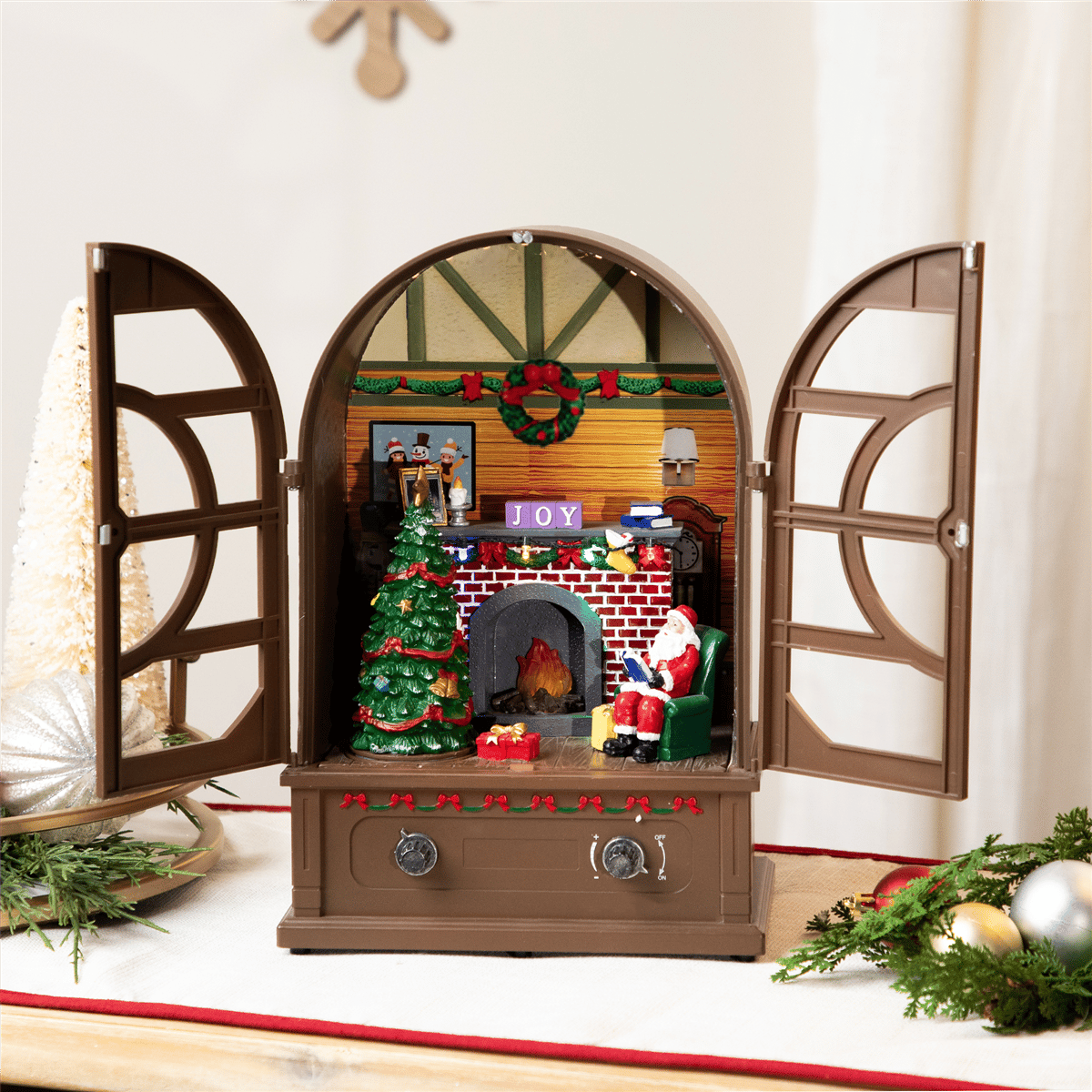 Open Video Modal for Northlight LED &amp; Musical Retro Radio with Santa Scene Decor
