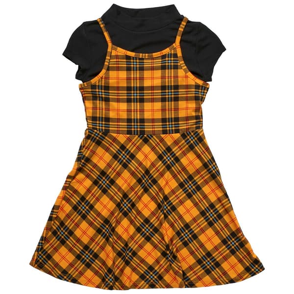 Girls &#40;4-6x&#41; Sweet Butterfly 2pc. Plaid Skater Dress & Black Tee - image 