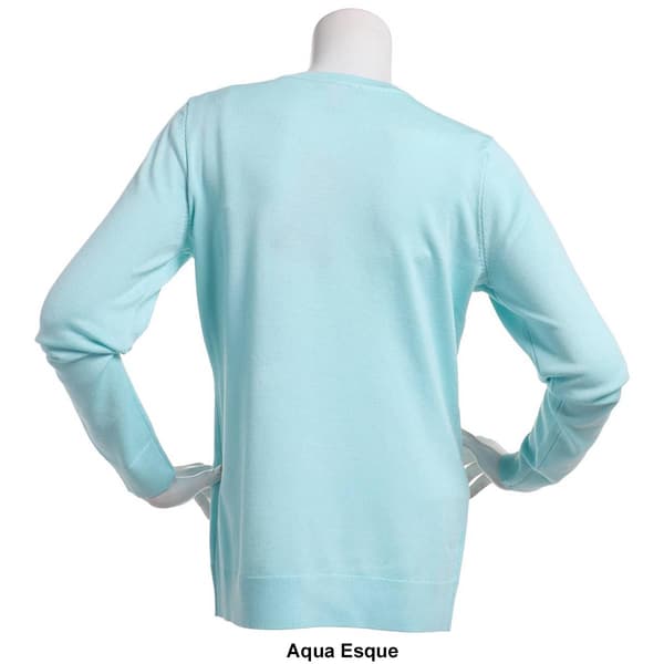 Womens By Design Long Sleeve Pearl Shoulder Trim Sweater