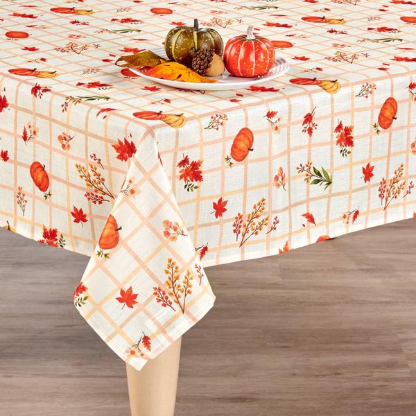 Willow & Hem Plaid Falling Pumpkin & Leaves Tablecloth - image 