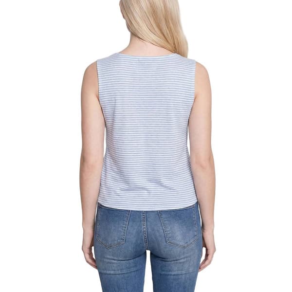 Womens NY Collection Sleeveless Stripe Tie Front Blouse