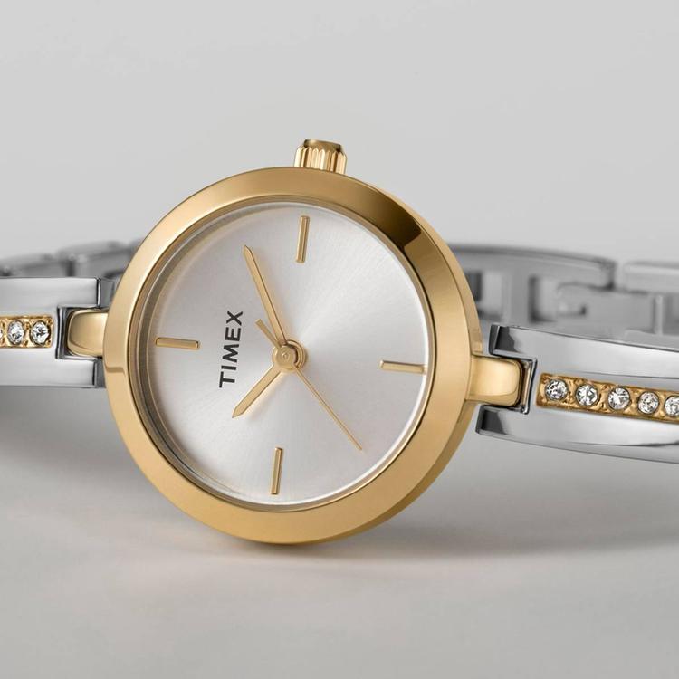 Womens Timex® Two-Tone Crystal Semi Bangle Watch - TW2W96200JT