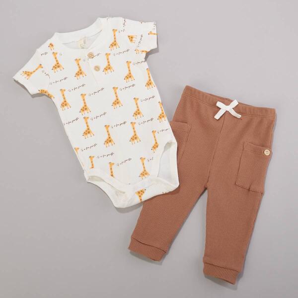 Baby Unisex &#40;3-9M&#41; Liam & James Giraffe Bodysuit & Pants Set - image 