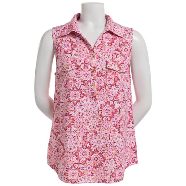 Plus Size Emily Daniels Sleeveless 2 Pocket Medallion Blouse