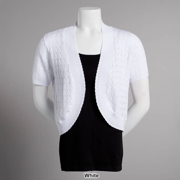Womens Nina Leonard Short Sleeve Crochet Shrug