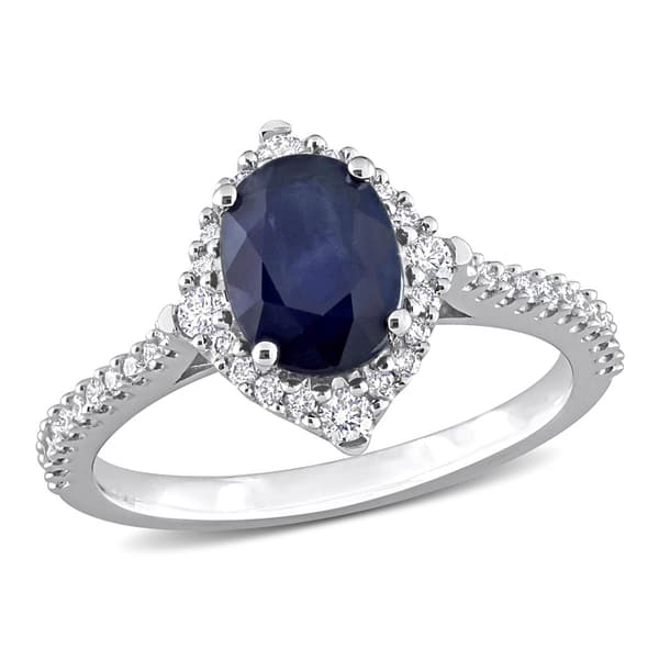 Gemstones Classics(tm) 14kt. White Gold Sapphire & Diamond Halo Ring