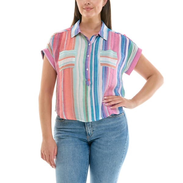 Womens Zac & Rachel Short Sleeve Stripe Print Slub