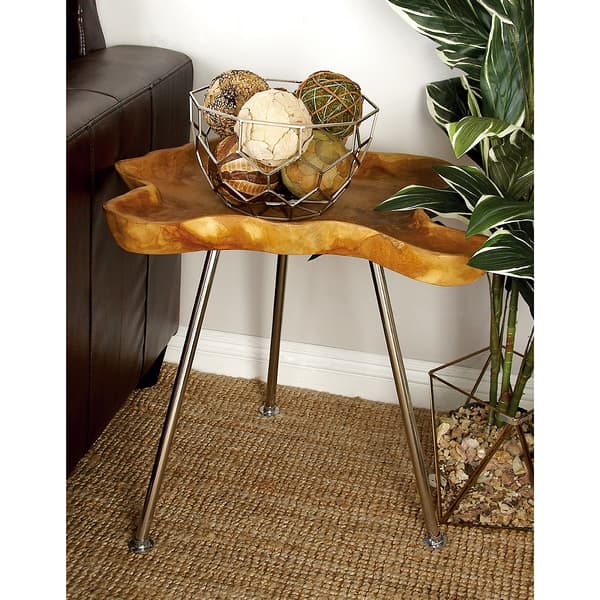 9th & Pike&#174; Brown Teak Natural Accent Table
